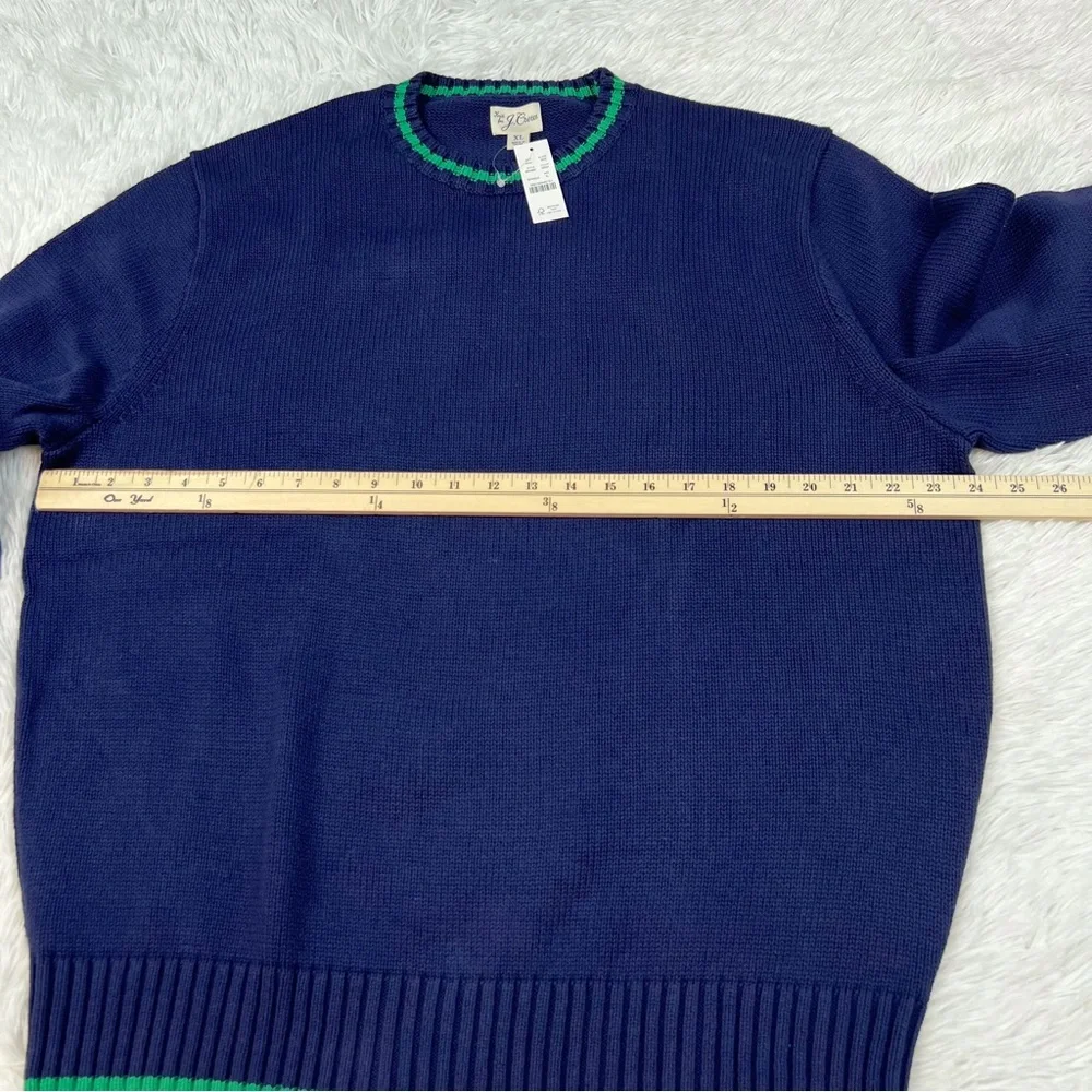 J Crew long sleeve Heritage cotton tipped pullover sweater crew neck navy blue‎
